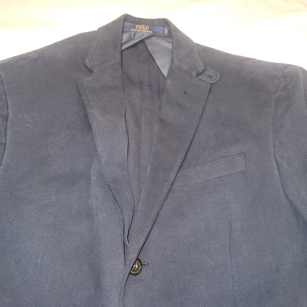 Polo Ralph Lauren Mens 40R Navy Blue Cotton Twill 3-Button Blazer Made in Italy